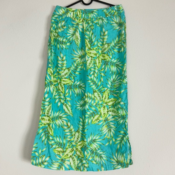 C&C California Green Floral Long Maxi Skirt Side Slit Size M 100% Linen - Picture 4 of 10